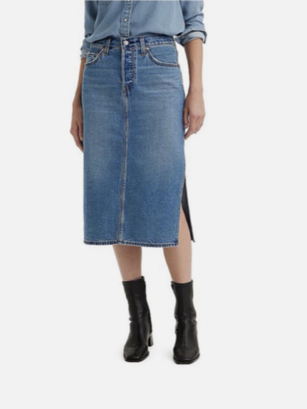 Levis Vintage Denim Midi Skirt — Light Wash SZ 29